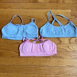 Bundle of 3 bras. 2 grey and 1 pink. Breathable fabric